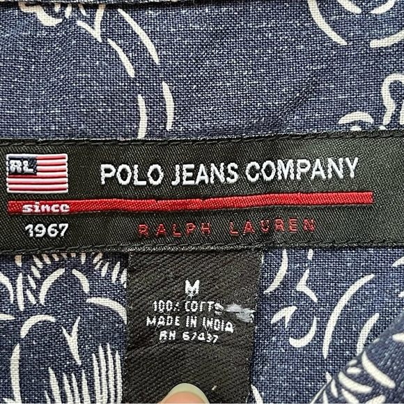 Vintage Polo Jeans Company Shirt Navy Blue Floral Short Sleeve calico size M - Picture 4 of 7